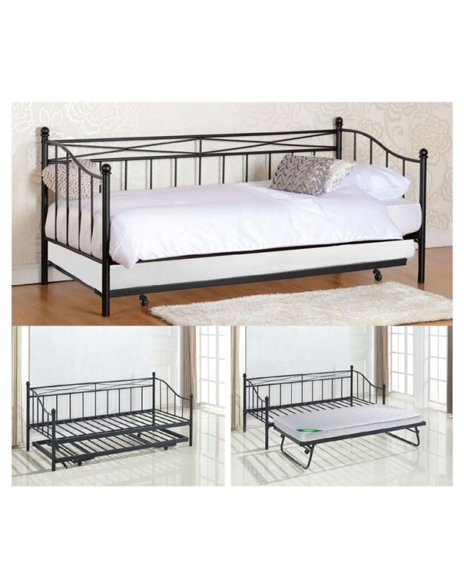 MARIN Daybed Κρεβάτι (90x190) + Βοηθητικό Κρεβάτι (85x185) Μέταλλο Βαφή Μαύρο