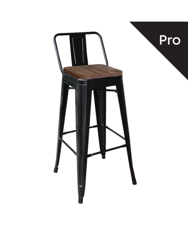 RELIX Wood Σκαμπό Bar-Pro με Πλάτη, Μέταλλο Βαφή Μαύρο Μatte, Απόχρωση Ξύλου Dark Oak
