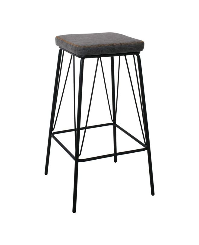PANTON Σκαμπό BAR, Μέταλλο Βαφή Μαύρο, PU Απόχρωση Vintage Grey