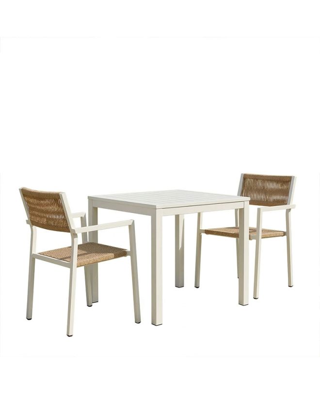 Τραπεζαρία Savor-Kliton σετ 3τεμ λευκό αλουμίνιο και rattan σε φυσικό χρώμα 80x80x74εκ