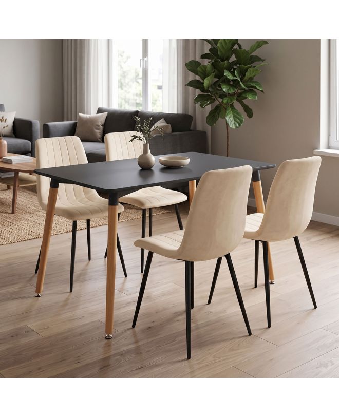 Τραπεζαρία Natali-Noor σετ 5τεμ MDF λευκό-μπεζ-μαύρο 120x80x76εκ