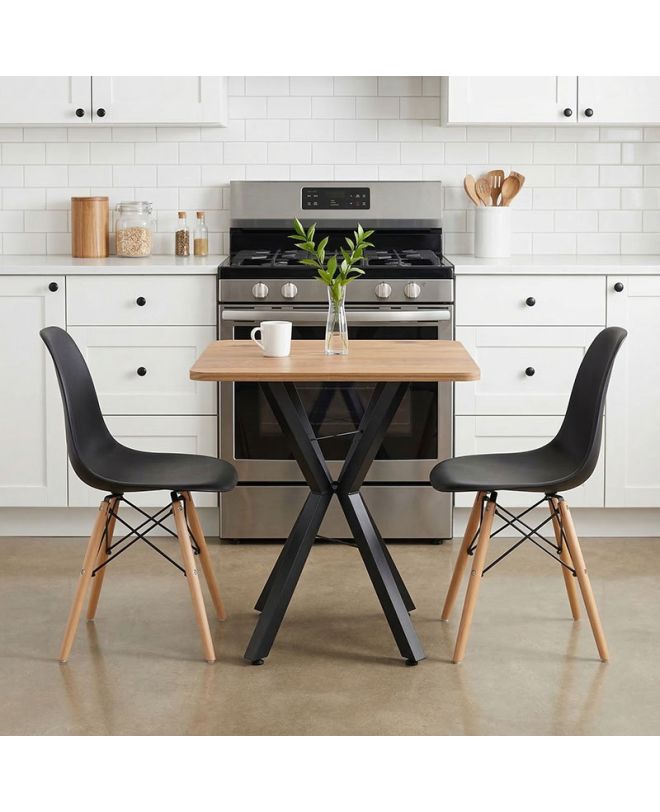 Τραπεζαρία με Καρέκλες Julita μαύρο και Τραπέζι Prestone oak 70x70x75εκ Σετ 3τεμ