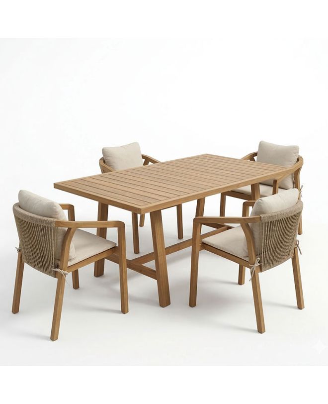 Τραπεζαρία Malibu μασίφ ξύλο ακακίας 160x90x75εκ Σετ 5τεμ