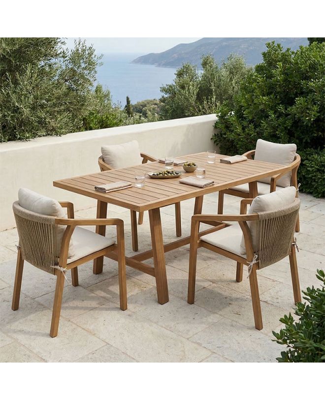Τραπεζαρία Malibu μασίφ ξύλο ακακίας 160x90x75εκ Σετ 5τεμ