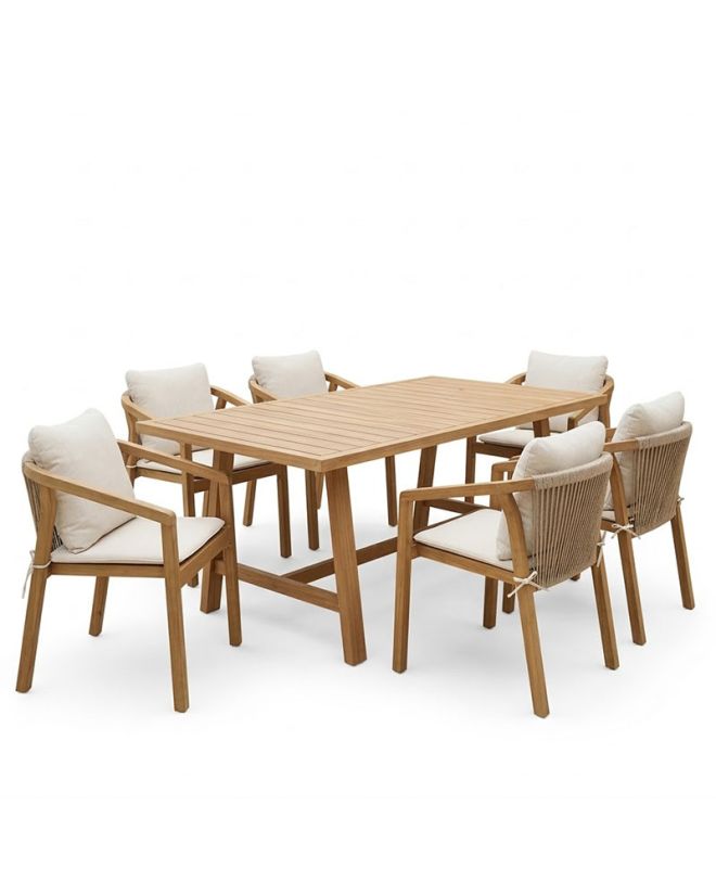Τραπεζαρία Malibu μασίφ ξύλο ακακίας 180x90x75εκ Σετ 7τεμ
