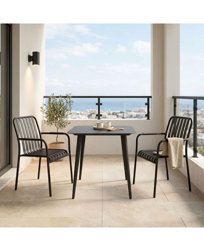 Τραπεζαρία Heven Vista σετ 3τεμ μαύρο αλουμίνιο 80x80x72εκ