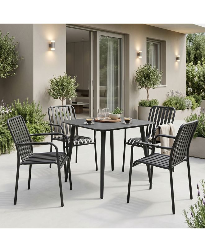 Τραπεζαρία Heven Vista σετ 5τεμ μαύρο αλουμίνιο 80x80x72εκ