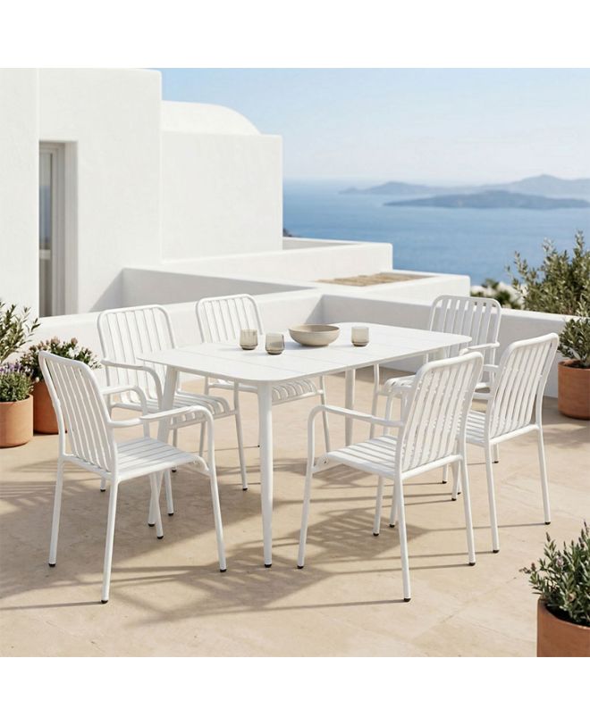 Τραπεζαρία Heven Vista σετ 7τεμ λευκό αλουμίνιο 120x70x72εκ