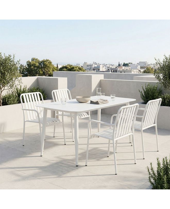 Τραπεζαρία Heven Vista σετ 5τεμ λευκό αλουμίνιο 150x80x72εκ