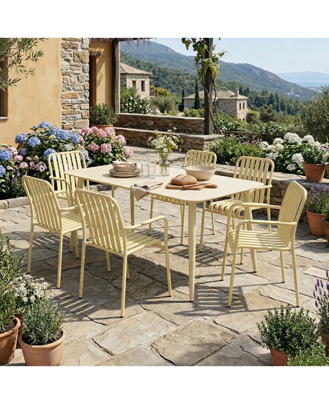 Τραπεζαρία Heven Vista σετ 7τεμ σαμπανί αλουμίνιο 150x80x72εκ