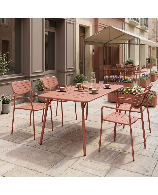 Τραπεζαρία Moraja Deraby σετ 5τεμ terracotta μέταλλο 140x80x72εκ