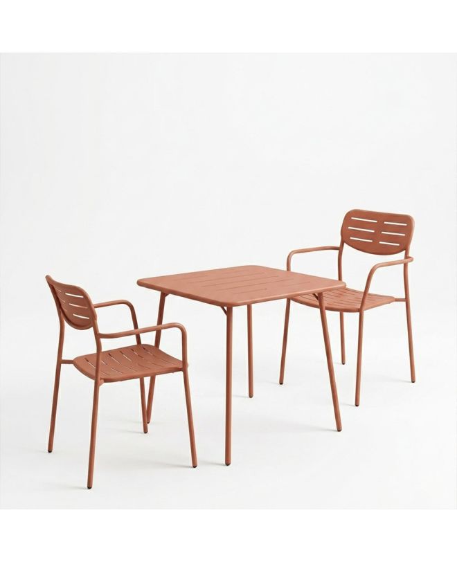 Τραπεζαρία Moraja Deraby σετ 3τεμ terracotta μέταλλο 70x70x73εκ