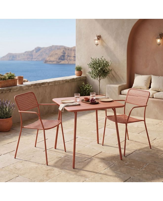 Τραπεζαρία Moraja Federal σετ 3τεμ terracotta μέταλλο 70x70x73εκ