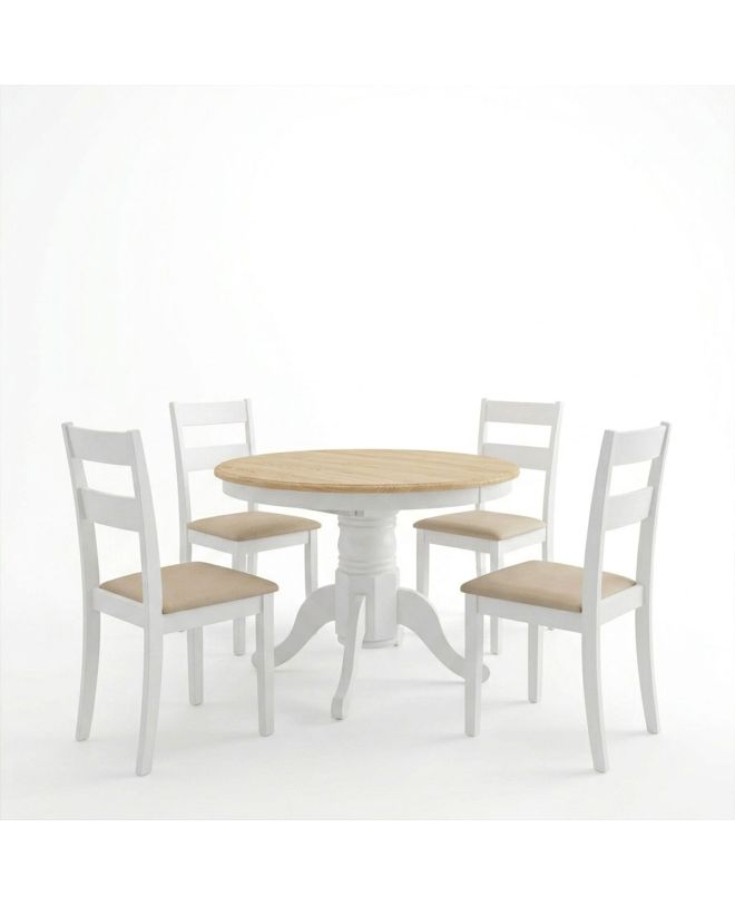 Τραπεζαρία Dallan Lars 5τεμ λευκό rubberwood Φ100(+38)x100x75εκ