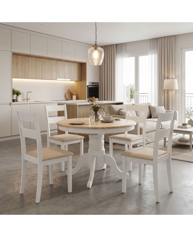 Τραπεζαρία Dallan Lars 5τεμ λευκό rubberwood Φ100(+38)x100x75εκ
