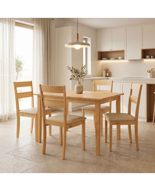 Τραπεζαρία Dallan Country 5τεμ σε φυσική απόχρωση rubberwood 120-150x80x74εκ