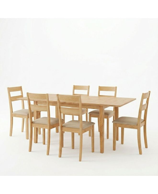Τραπεζαρία Dallan Country 7τεμ σε φυσική απόχρωση rubberwood 120-150x80x74εκ
