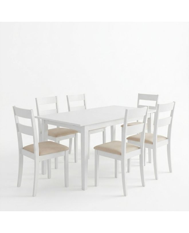 Τραπεζαρία Dallan Mabor 7τεμ λευκό rubberwood 120-150x80x73,8εκ
