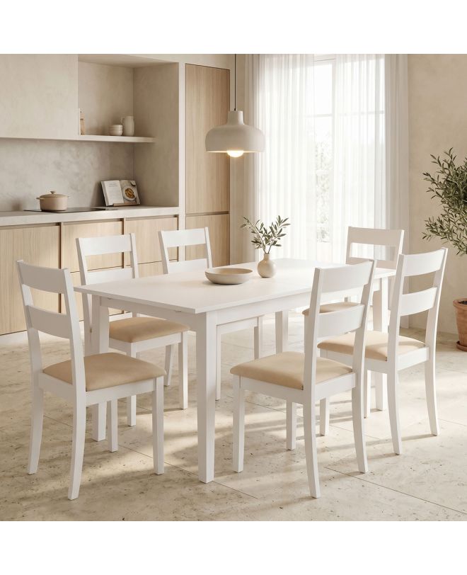 Τραπεζαρία Dallan Mabor 7τεμ λευκό rubberwood 120-150x80x73,8εκ