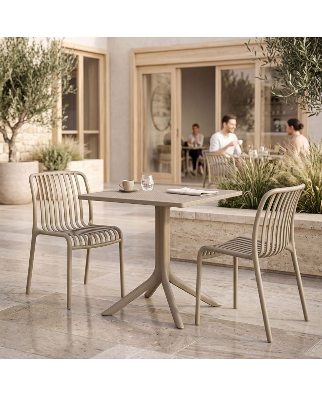 Τραπεζαρία Zoi Groovy σετ 3τεμ cappuccino PP 80x80x74εκ