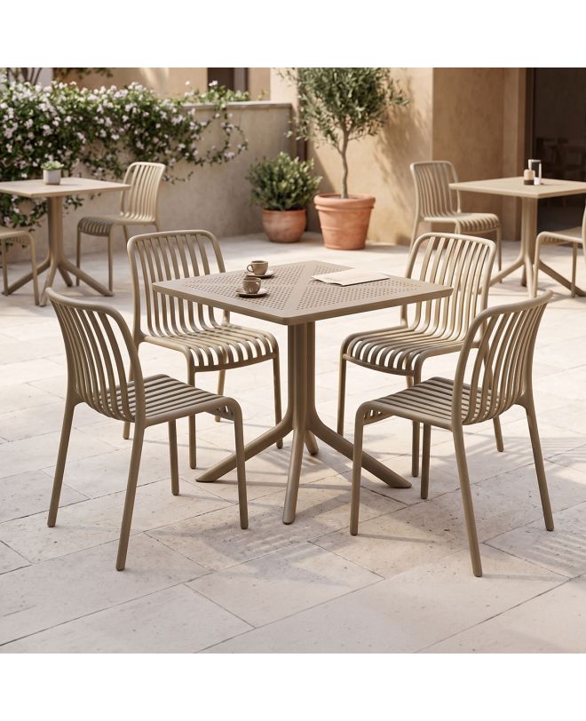 Τραπεζαρία Zoi Groovy σετ 5τεμ cappuccino PP 80x80x74εκ