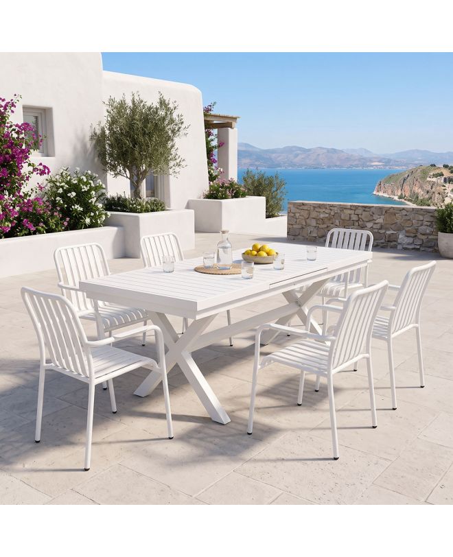 Τραπεζαρία Dagyn Vista σετ 7τεμ λευκό αλουμίνιο 180-240x90x76εκ
