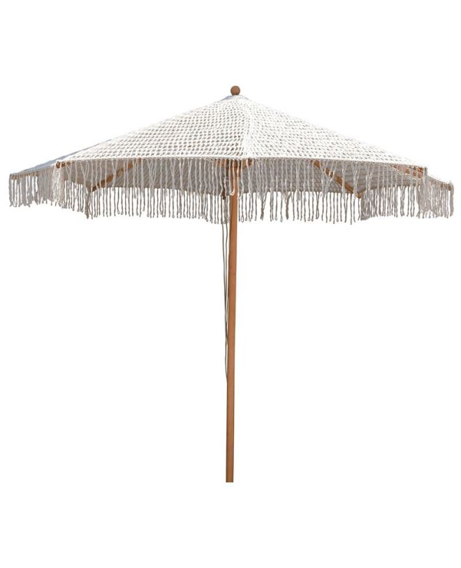 ΟΜΠΡΕΛΑ Ξύλινη - Οξιά 250x250cm, Πλεκτό Μακραμέ Μπεζ