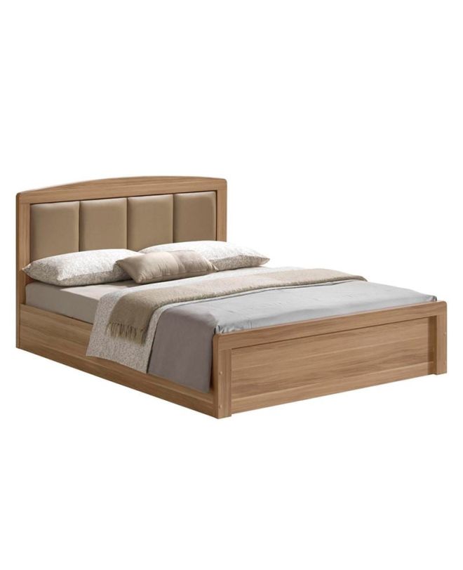 CALIBER Κρεβάτι Διπλό για Στρώμα 160x200cm, Απόχρωση Sonoma Oak, Κεφαλάρι Pu Μπεζ