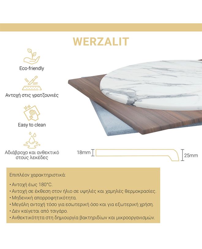 Επιφάνεια τραπεζιού Noble Werzalit καρυδί 120x80εκ πάχους 35mm