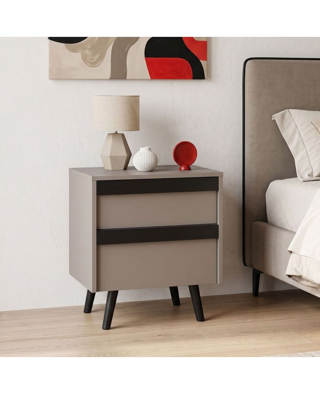 Κομοδίνο Nectra taupe με μαύρο 50x40x56εκ