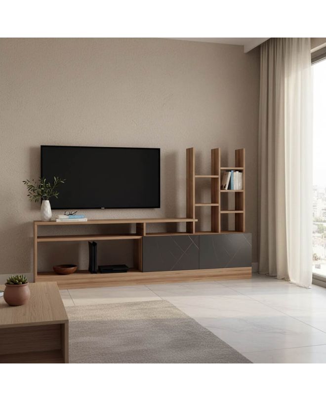 Σύνθετο σαλονιού Seruno oak - μαύρο μαρμάρου 170x25x100εκ