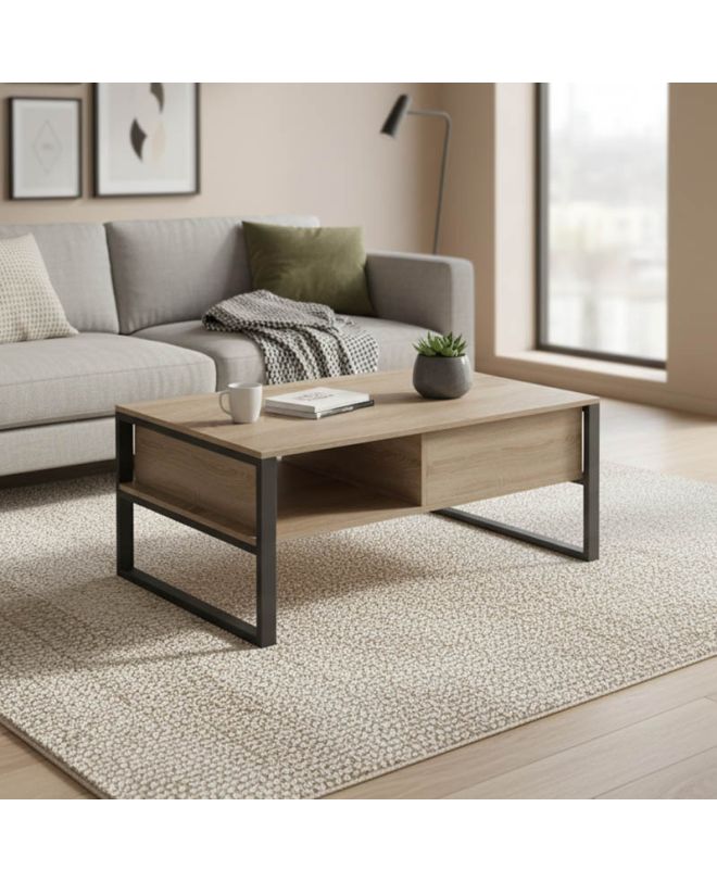 Τραπέζι σαλονιού Bendon σε sonoma-μαύρη απόχρωση 100x60x44.5εκ