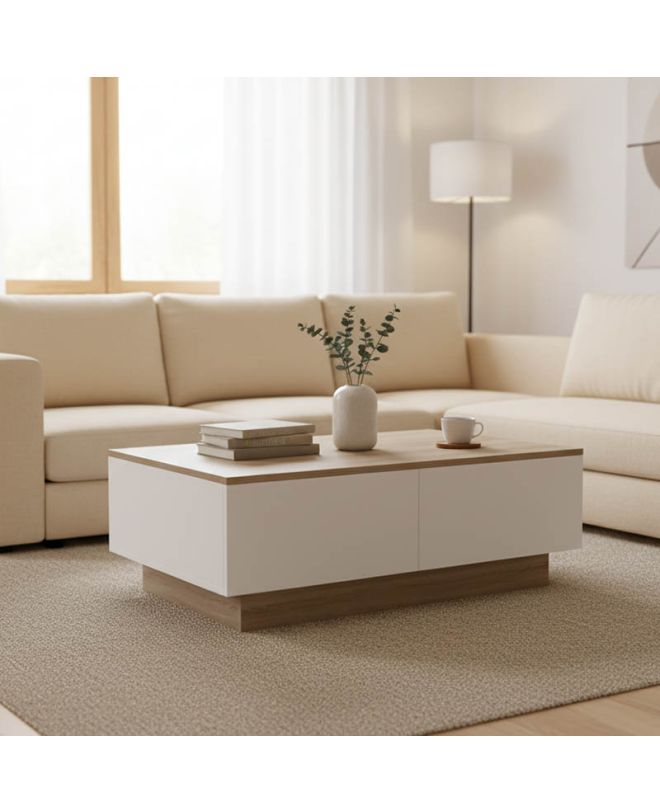 Τραπέζι σαλονιού Winey σε sonoma-λευκή απόχρωση 90x60x31.5εκ