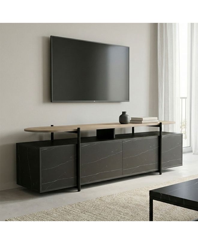 Έπιπλο τηλεόρασης Medousa sonoma - μαύρη όψη μαρμάρου 160x35.5x50εκ