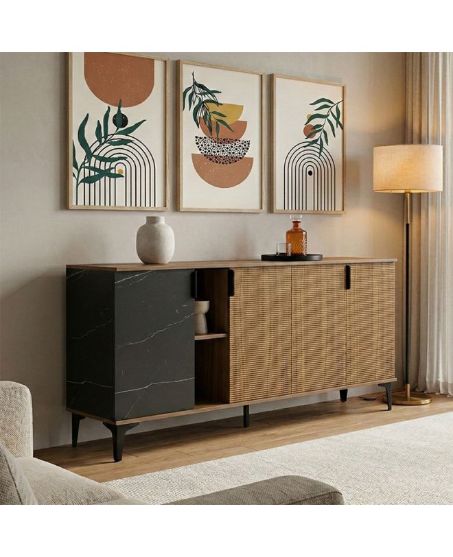 Μπουφές Riba καρυδί-μαύρη όψη μαρμάρου 180x40x78εκ