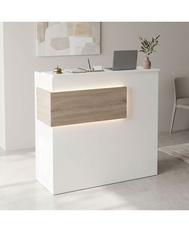 Γραφείο reception Optima με led λευκό-sonoma 110x40x110εκ