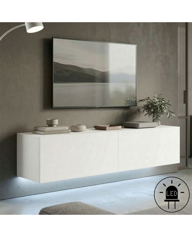 Έπιπλο τηλεόρασης επιτοίχιο με Led Rival λευκό 120x35x30εκ