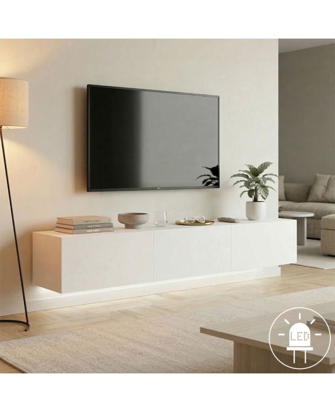 Έπιπλο τηλεόρασης επιτοίχιο με Led Rival λευκό 180x35x30εκ