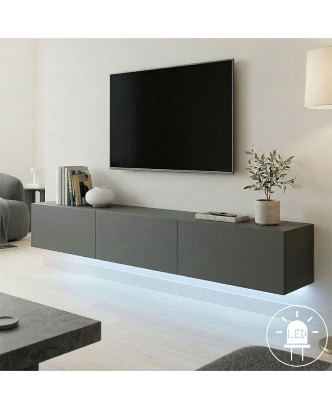 Έπιπλο τηλεόρασης επιτοίχιο με Led Rival ανθρακι 180x35x30εκ