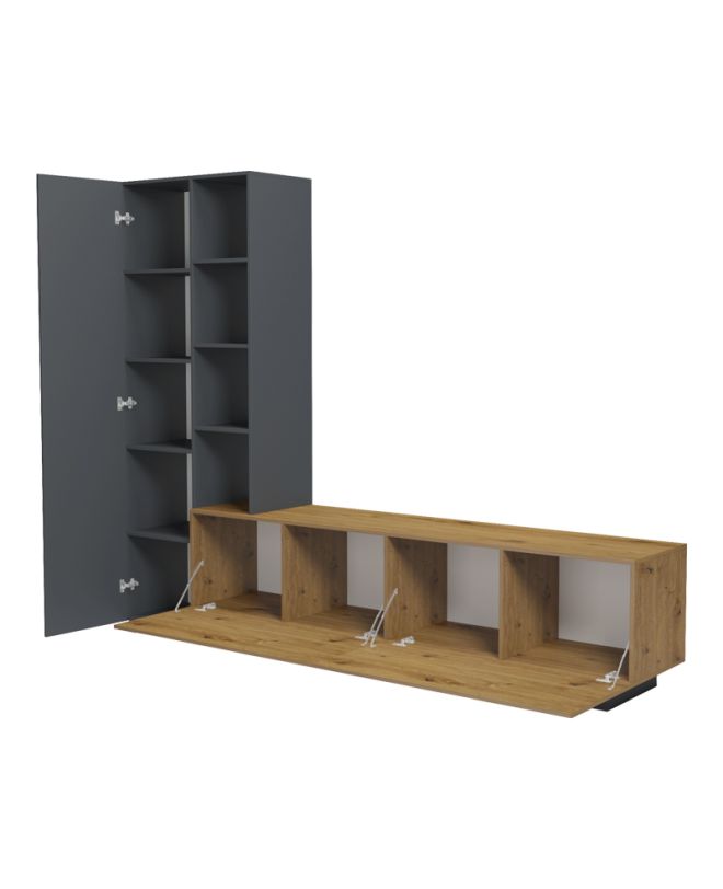 Σύνθετο σαλονιού Tilveo oak-ανθρακί 230x41.5x180εκ