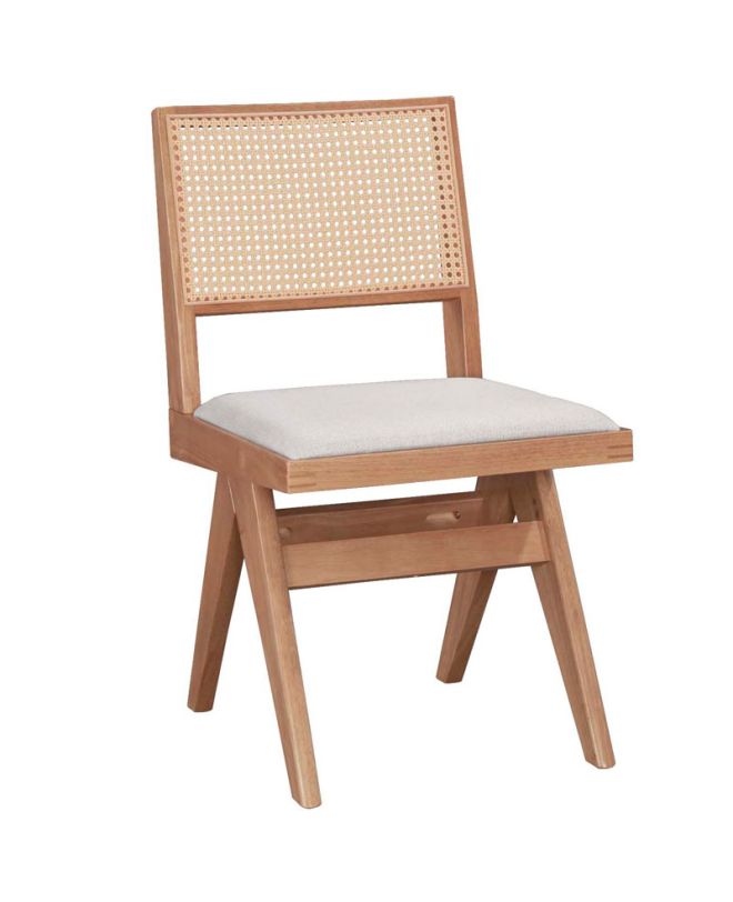 Καρέκλα Winslow ξύλο rubberwood ανοικτό καρυδί-pvc rattan φυσικό-ύφασμα γκρι