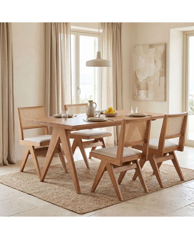 Τραπεζαρία Winslow σετ 5τεμ ξύλο rubberwood ανοιχτό καρυδί 160x85x75εκ