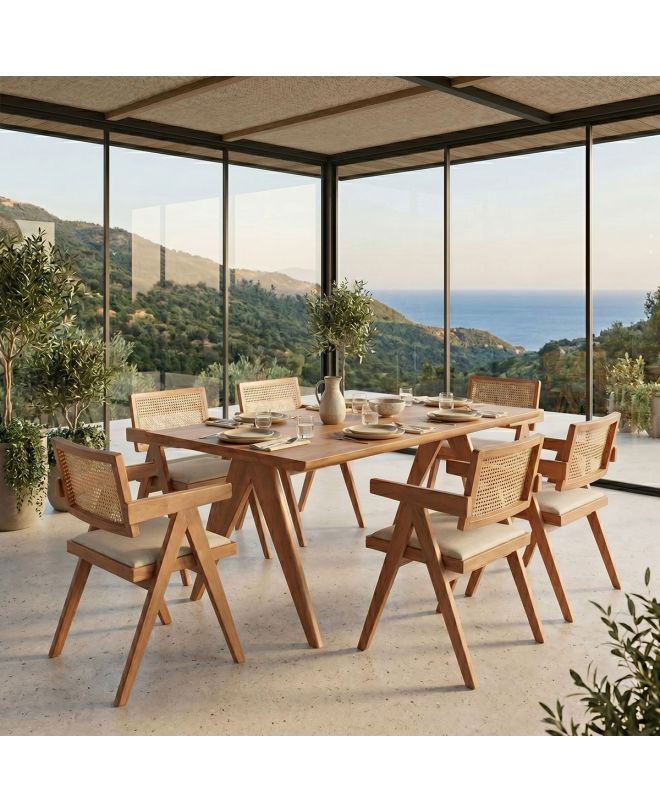 Τραπεζαρία Winslow Ι σετ 7τεμ ξύλο rubberwood ανοιχτό καρυδί 160x85x75εκ
