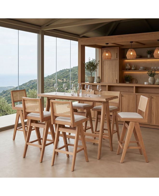 Τραπεζαρία μπαρ Winslow σετ 7τεμ ξύλο rubberwood ανοιχτό καρυδί 120x45x100εκ