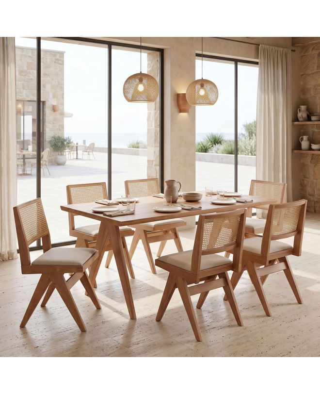 Τραπεζαρία Winslow σετ 7τεμ ξύλο rubberwood σε ανοιχτό καρυδί απόχρωση 160x85x75εκ