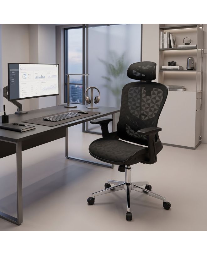 Καρέκλα γραφείου εργασίας Mergi μαύρο mesh 62x63x120εκ