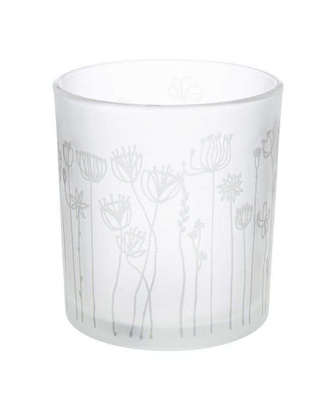 Φανάρι Καταιγίδας Cylindrical "Flower" Λουλουδάτο Design Γυάλινο Λευκό PU 18 H. cm D. 7 cm