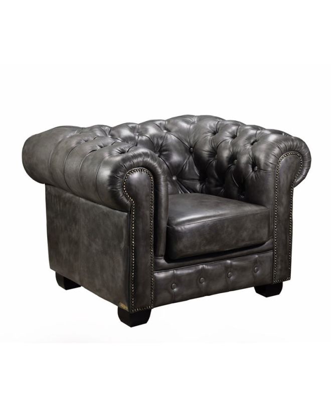 CHESTERFIELD Birmingham Πολυθρόνα Σαλονιού Καθιστικού, Δέρμα Antique Grey