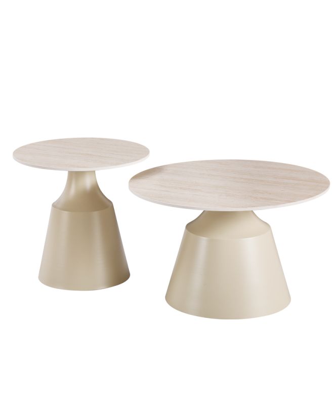 Τραπέζια σαλονιού Sculpt σετ 2τεμ μέταλλο cappuccino- sintered stone σε όψης τραβερτίνης