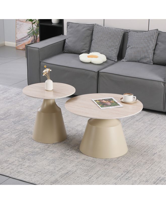 Τραπέζια σαλονιού Sculpt σετ 2τεμ μέταλλο cappuccino- sintered stone σε όψης τραβερτίνης